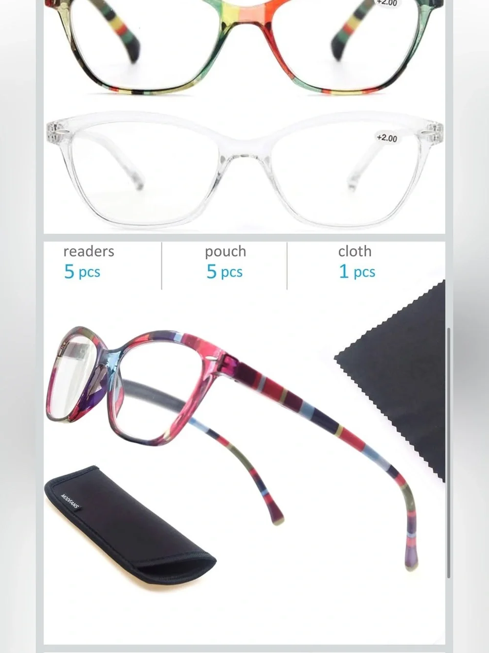 MODFANS Womens Reading Glasses Women 5 Pack Fashion Ladies Readers Comfort .75